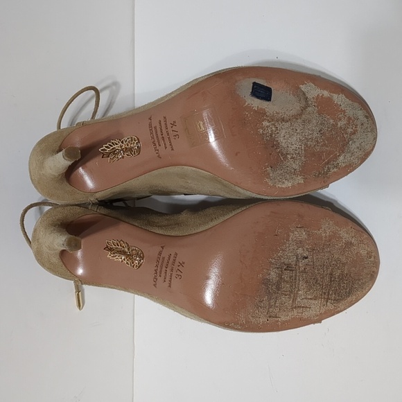 Aquazzura Firenze Tan Suede Leather Covered Lace-Up Heels size EU 37.5 US 7 - Picture 7 of 13